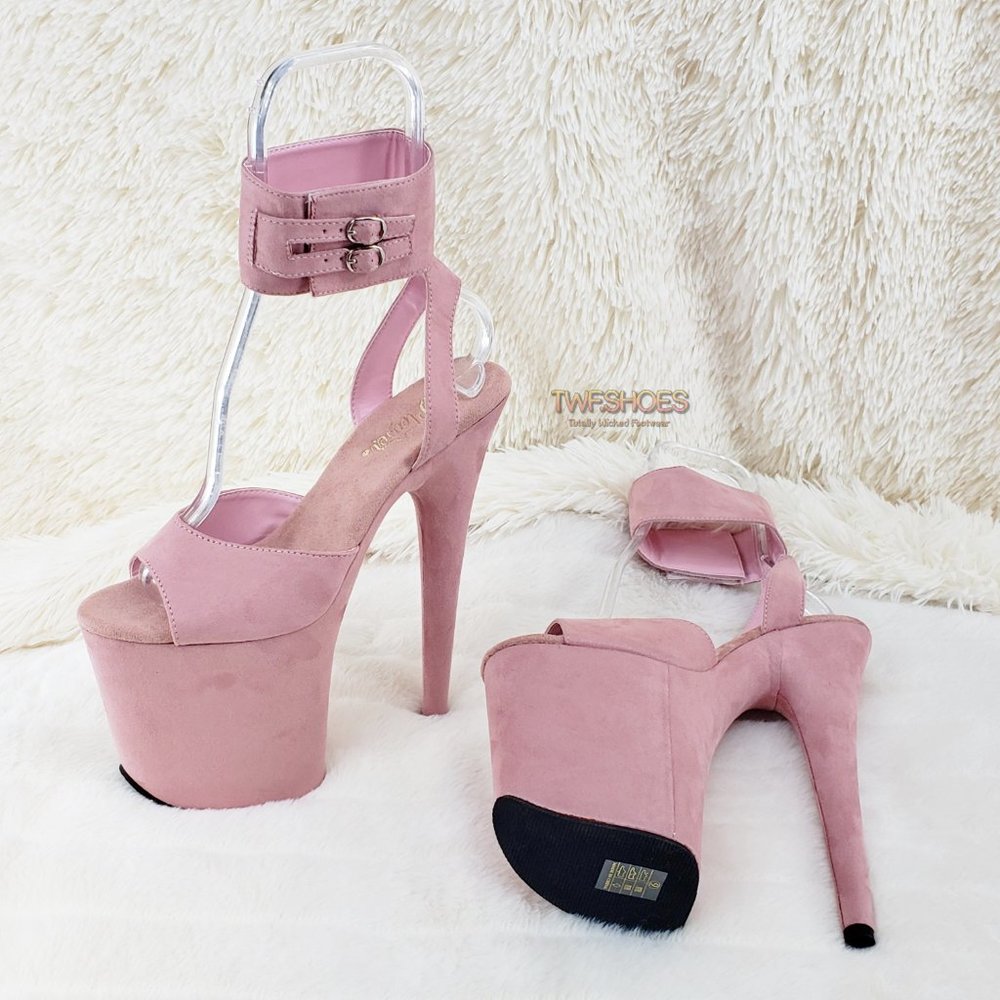 Size 11 Flamingo 891 Pink Vegan Suede 8" High Heels Ankle Cuff Platform Shoes_6